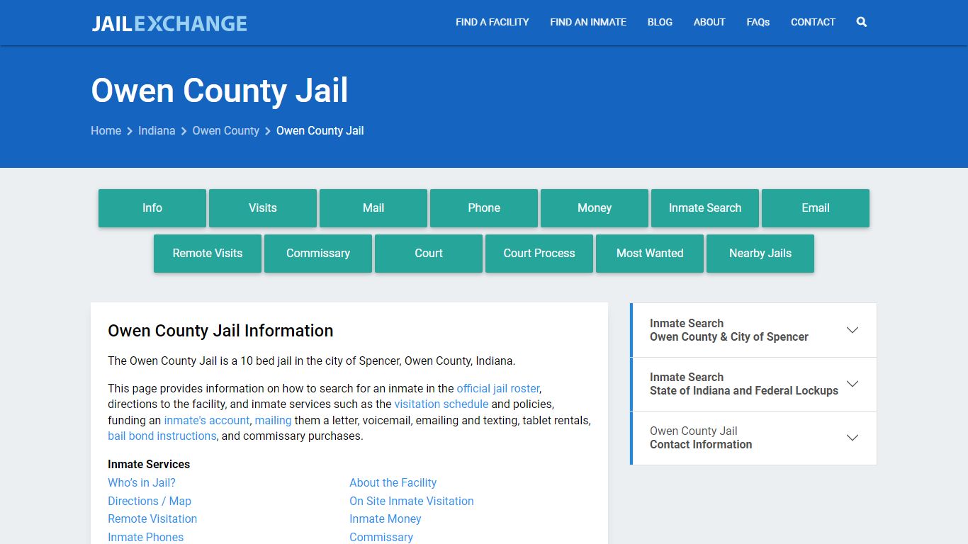 Owen County Jail, IN Inmate Search, Information
